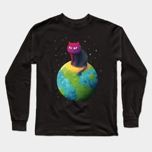 Unimpressed Cat Sitting on Top of the Planet Long Sleeve T-Shirt